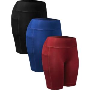 image:imageNELEUS Womens Athletic Shorts High Waist Tummy Control Workout Biker Shorts for Running Gym Yoga9005 3 Pack blueBlackRed