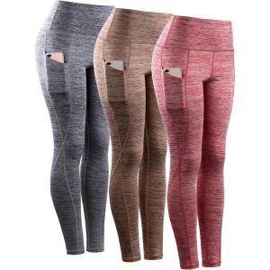 image:imageNELEUS Womens Soft Leggings9033 Yoga Pant 3 Pack Red grey brown