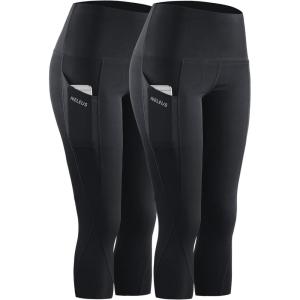 image:imageNELEUS Womens Tummy Control High Waist Capri Running Leggings Yoga Pants with Pocket9027 BlackBlack 2 Pack
