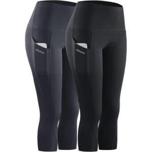 image:imageNELEUS Womens Tummy Control High Waist Capri Running Leggings Yoga Pants with Pocket9027 BlackGrey 2 Pack