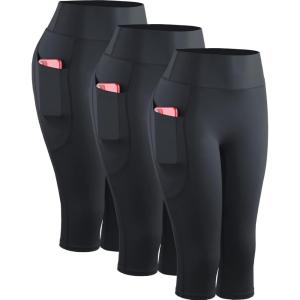 image:imageNELEUS Womens Tummy Control High Waist Capri Running Leggings Yoga Pants with Pocket9120 BlackBlackBlack 3 Pack