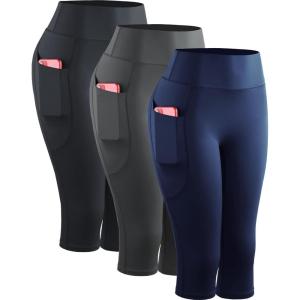 image:imageNELEUS Womens Tummy Control High Waist Capri Running Leggings Yoga Pants with Pocket9120 BlackGreyDark Navy 3 Pack