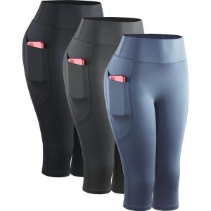 image:imageNELEUS Womens Tummy Control High Waist Capri Running Leggings Yoga Pants with Pocket9120 BlackGreyNavy Blue 3 Pack