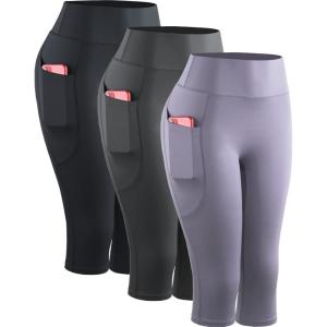 image:imageNELEUS Womens Tummy Control High Waist Capri Running Leggings Yoga Pants with Pocket9120 BlackGreyPurple 3 Pack