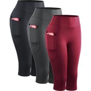 image:imageNELEUS Womens Tummy Control High Waist Capri Running Leggings Yoga Pants with Pocket9120 BlackGreyRed 3 Pack