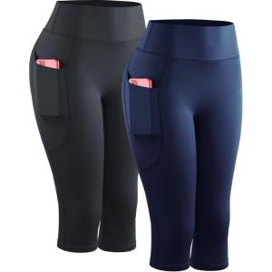 image:imageNELEUS Womens Tummy Control High Waist Capri Running Leggings Yoga Pants with Pocket9120 BlackNavy Blue 2 Pack