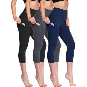 image:imageNELEUS Womens Tummy Control High Waist Capri Running Leggings Yoga Pants with PocketZ109 BlackGreyNavy 3 Pack