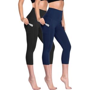 image:imageNELEUS Womens Tummy Control High Waist Capri Running Leggings Yoga Pants with PocketZ109 BlackNavy Blue 2 Pack