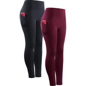 image:imageNELEUS Womens Yoga Pant Tummy Control High Waist Running Leggings with Pocket9048 2 Pack blackRed