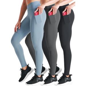image:imageNELEUS Womens Yoga Pant Tummy Control High Waist Running Leggings with Pocket9124 BlackGreyGrayish Blue 3 Pack