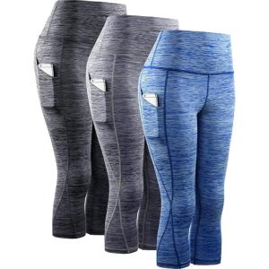 image:imageNELEUS Womens Yoga Running Capris Tummy Control High Waist Workout Pants9034 BlackGreyBlue 3 Pack