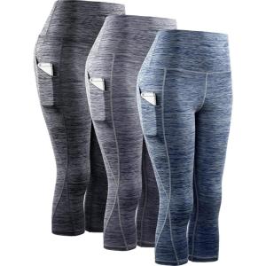 image:imageNELEUS Womens Yoga Running Capris Tummy Control High Waist Workout Pants9034 BlackGreyNavy Blue 3 Pack