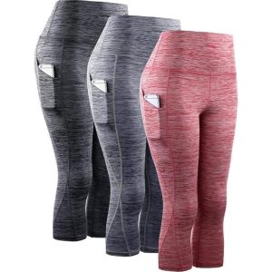 image:imageNELEUS Womens Yoga Running Capris Tummy Control High Waist Workout Pants9034 BlackGreyRed 3 Pack