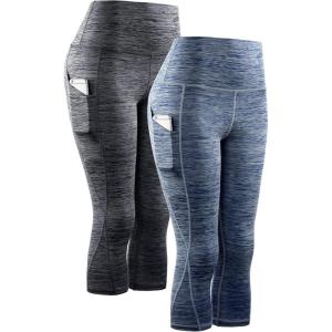 image:imageNELEUS Womens Yoga Running Capris Tummy Control High Waist Workout Pants9034 BlackNavy Blue 2 Pack