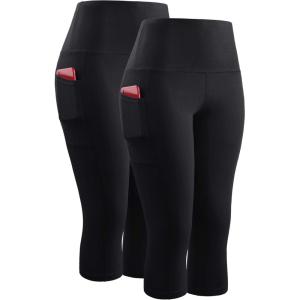 image:imageNELEUS Womens Yoga Running Capris Tummy Control High Waist Workout Pants9042 BlackBlack 2 Pack