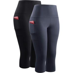image:imageNELEUS Womens Yoga Running Capris Tummy Control High Waist Workout Pants9042 BlackGrey 2 Pack