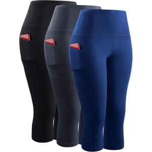 image:imageNELEUS Womens Yoga Running Capris Tummy Control High Waist Workout Pants9042 BlackGreyBlue 3 Pack
