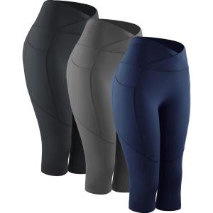 image:imageNELEUS Womens Yoga Running Capris Tummy Control High Waist Workout Pants9123 BlackGreyDark Navy Blue 3 Pack
