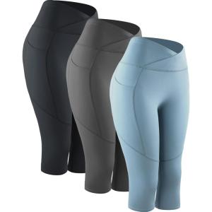 image:imageNELEUS Womens Yoga Running Capris Tummy Control High Waist Workout Pants9123 BlackGreyGrayish Blue  3 Pack