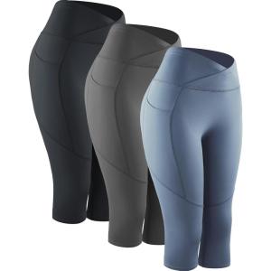 image:imageNELEUS Womens Yoga Running Capris Tummy Control High Waist Workout Pants9123 BlackGreyNavy Blue  3 Pack