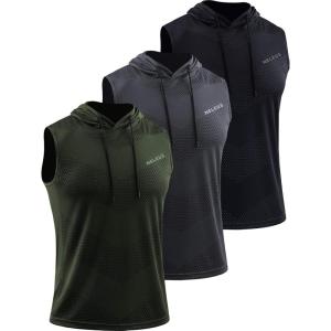 image:imageNeleus Mens Workout Tank Tops 3 Pack Sleeveless Running Shirts with Hoodie5098 BlackGreyOlive Green 3 Pack