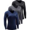 image:imageNELEUS Womens 3 Pack Compression Shirts Long Sleeve Yoga Athletic Running T ShirtVneck BlackGreyNavy Blue 3 Pack
