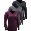 image:imageNELEUS Womens 3 Pack Compression Shirts Long Sleeve Yoga Athletic Running T ShirtVneck BlackGreyRed 3 Pack