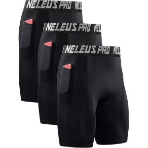 image:imageNELEUS Mens 3 Pack Running Compression Shorts with Pockets6063 BlackBlackBlack 3 Pack