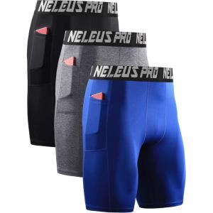 image:imageNELEUS Mens 3 Pack Running Compression Shorts with Pockets6063 BlackGreyBlue 3 Pack