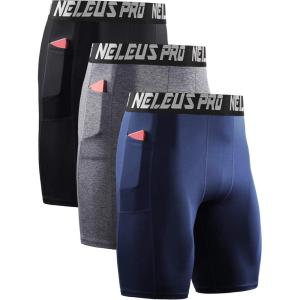 image:imageNELEUS Mens 3 Pack Running Compression Shorts with Pockets6063 BlackGreyNavy Blue 3 Pack
