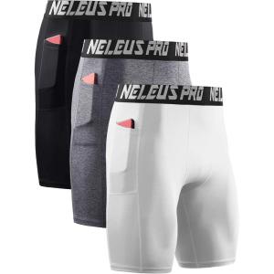 image:imageNELEUS Mens 3 Pack Running Compression Shorts with Pockets6063 BlackGreyWhite 3 Pack