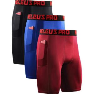 image:imageNELEUS Mens 3 Pack Running Compression Shorts with Pockets6064 BlackBlueRed 3 Pack