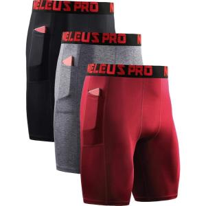 image:imageNELEUS Mens 3 Pack Running Compression Shorts with Pockets6064 BlackGreyRed 3 Pack