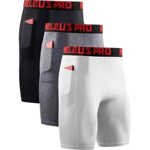 image:imageNELEUS Mens 3 Pack Running Compression Shorts with Pockets6064 BlackGreyWhite 3 Pack