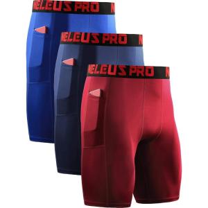 image:imageNELEUS Mens 3 Pack Running Compression Shorts with Pockets6064 BlueNavyRed 3 Pack