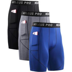image:imageNELEUS Mens 3 Pack Running Compression Shorts with Pockets6082 BlackGreyBlue 3 Pack