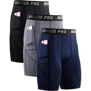 image:imageNELEUS Mens 3 Pack Running Compression Shorts with Pockets6082 BlackGreyNavy Blue 3 Pack
