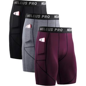 image:imageNELEUS Mens 3 Pack Running Compression Shorts with Pockets6082 BlackGreyRed 3 Pack