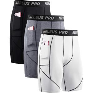 image:imageNELEUS Mens 3 Pack Running Compression Shorts with Pockets6082 BlackGreyWhite 3 Pack