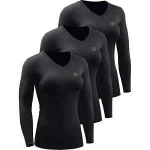 image:imageNELEUS Womens 3 Pack Compression Shirts Long Sleeve Yoga Athletic Running T ShirtVneck BlackBlackBlack 3 Pack