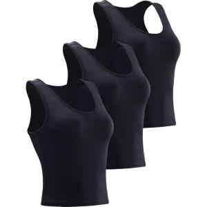 image:imageNELEUS Womens Running Crop Tank Tops Dry Fit Workout Athletic Crop Shirts Pack of 38080 BlackBlackBlack 3 Pack