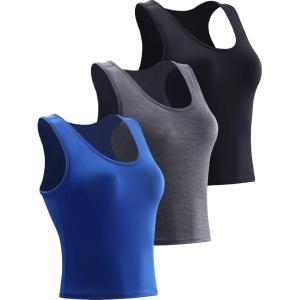 image:imageNELEUS Womens Running Crop Tank Tops Dry Fit Workout Athletic Crop Shirts Pack of 38080 BlackDark GreyBlue 3 Pack