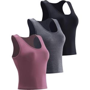 image:imageNELEUS Womens Running Crop Tank Tops Dry Fit Workout Athletic Crop Shirts Pack of 38080 BlackDark GreyRosy Brown 3 Pack