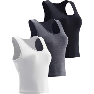 image:imageNELEUS Womens Running Crop Tank Tops Dry Fit Workout Athletic Crop Shirts Pack of 38080 BlackDark GreyWhite 3 Pack