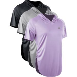 image:imageNELEUS Womens Running Hooded Athletic Shirt 3 Pack8104 BlackGreyPurple 3 Pack