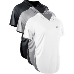 image:imageNELEUS Womens Running Hooded Athletic Shirt 3 Pack8104 BlackGreyWhite 3 Pack