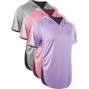 image:imageNELEUS Womens Running Hooded Athletic Shirt 3 Pack8104 PinkGreyPurple 3 Pack