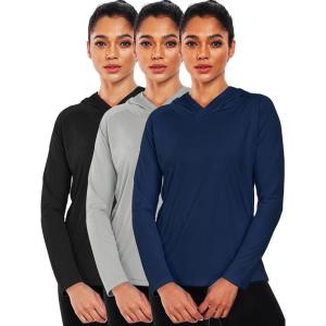 image:imageNELEUS Womens Sun Protection Running Shirts Workout Athletic Shirts with Hoods2651 BlackGreyNavy Blue 3 Pack