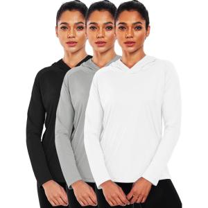 image:imageNELEUS Womens Sun Protection Running Shirts Workout Athletic Shirts with Hoods2651 BlackGreyWhite 3 Pack