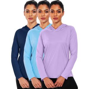 image:imageNELEUS Womens Sun Protection Running Shirts Workout Athletic Shirts with Hoods2651 Navy BlueBluePurple 3 Pack